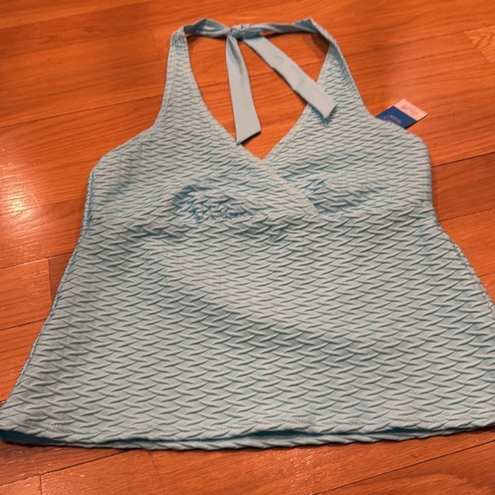 NWT Lands End women’s blue tankini swim top size smalll 6-8 .